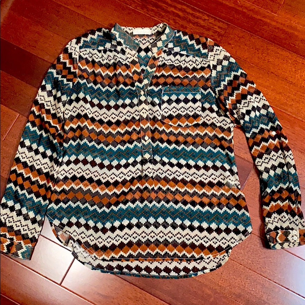 Long Sleeve Button-down Blouse